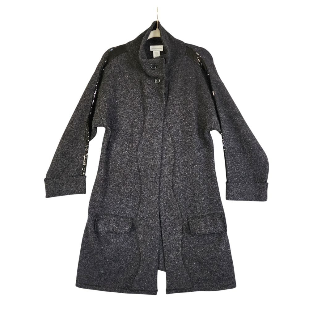 Soft Surroundings Womens Merino Wool Sequin Trim Long‎ Cardigan Size Medium Gray